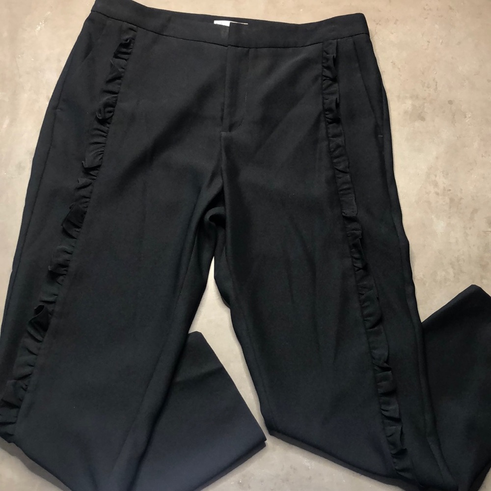 Neiman Marcus Black Ruffle Trim Pants